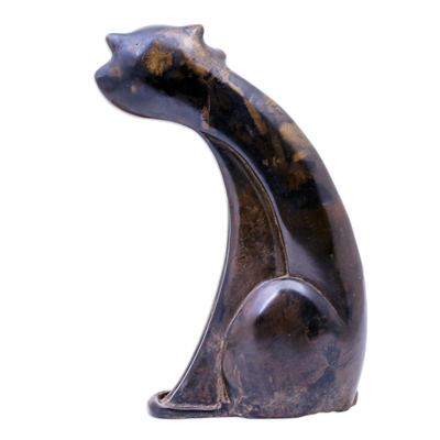 Messingskulptur - Handgefertigte Katzenskulptur aus antikem Messing