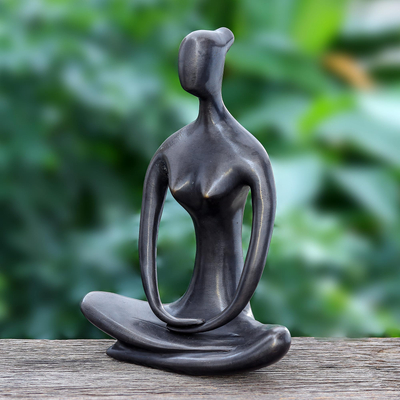 Brass sculpture, 'Morning Meditation in Brown' - Hand Crafted Brass Meditation Sculpture from Thailand
