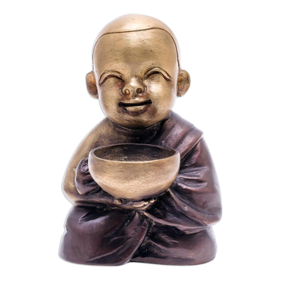 Hand Painted Brass Monk Sculpture from Thailand