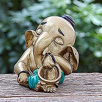 Brass sculpture, 'Happy Tambourine' - Artisan Crafted Brass Music Sculpture from Thailand