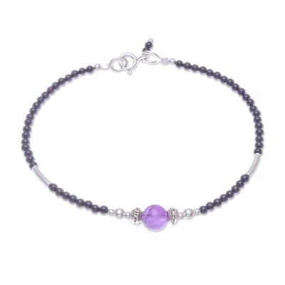Artisan Crafted Amethyst and Onyx Beaded Bracelet