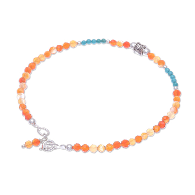Carnelian beaded bracelet, 'Nexus in Orange' - Carnelian and Karen Silver Beaded Bracelet from Thailand