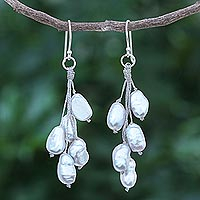 Cultured pearl dangle earrings, 'Mystic Pearl in Light Grey'