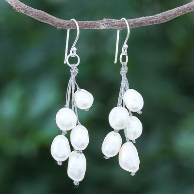 Aretes colgantes de perlas cultivadas - Aretes colgantes hechos a mano con perlas cultivadas de agua dulce