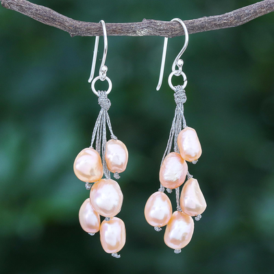 Aretes colgantes de perlas cultivadas - Aretes colgantes de perlas de agua dulce cultivadas artesanalmente