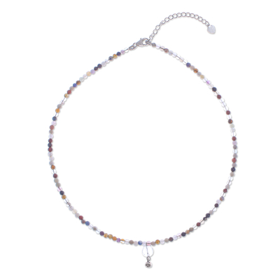 Multi-gemstone pendant necklace, 'Bright Dreams' - Hand Threaded Jasper and Agate Pendant Necklace
