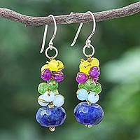 Lapis lazuli and quartz dangle earrings, 'Sky Rainbow' - Hand Crafted Lapis Lazuli and Quartz Dangle Earrings