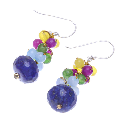 Lapis lazuli and quartz dangle earrings, 'Sky Rainbow' - Hand Crafted Lapis Lazuli and Quartz Dangle Earrings