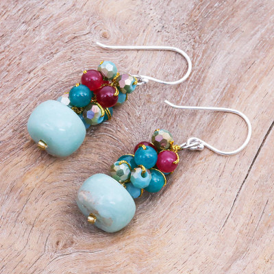 Jasper and quartz dangle earrings, 'Winter Love' - Artisan Crafted Quartz and Jasper Dangle Earrings
