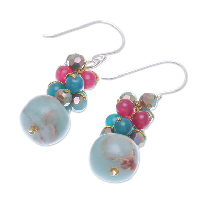 Jasper and quartz dangle earrings, 'Winter Love' - Artisan Crafted Quartz and Jasper Dangle Earrings