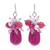 Multi-gemstone dangle earrings, 'Space Candy in Pink' - Quartz and Cultured Freshwater Pearl Dangle Earrings