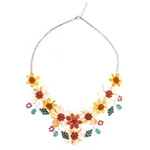 Multi-gemstone statement necklace, 'Flower Bed in Orange' - Hand Threaded Carnelian and Agate Statement Necklace