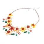Multi-gemstone statement necklace, 'Flower Bed in Orange' - Hand Threaded Carnelian and Agate Statement Necklace