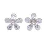 Sterling silver button earrings, 'Hammered Flowers' - Hammered Sterling Silver Floral Button Earrings