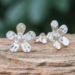 Sterling silver button earrings, 'Hammered Flowers' - Hammered Sterling Silver Floral Button Earrings