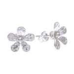 Sterling silver button earrings, 'Hammered Flowers' - Hammered Sterling Silver Floral Button Earrings