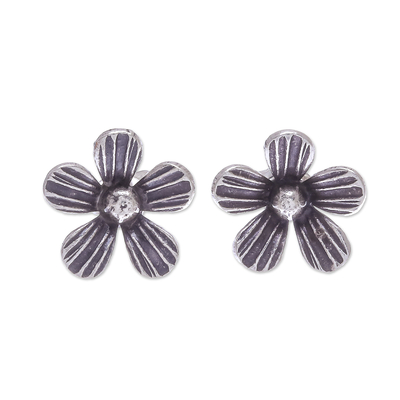 Hand Crafted Sterling Silver Floral Button Earrings