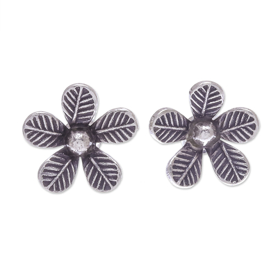 Artisan Made Sterling Silver Floral Button Earrings