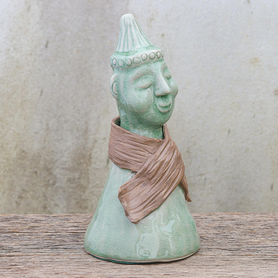 Celadon ceramic sculpture, 'Hill Tribe Man' - Hand Made Celadon Ceramic Hill Tribe Sculpture