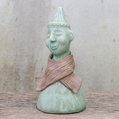 Celadon ceramic sculpture, 'Hill Tribe Man' - Hand Made Celadon Ceramic Hill Tribe Sculpture