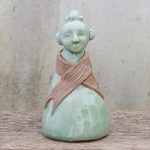 Celadon ceramic sculpture, 'Hill Tribe Woman' - Hand Crafted Celadon Ceramic Hill Tribe Sculpture