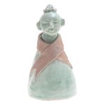 Celadon ceramic sculpture, 'Hill Tribe Woman' - Hand Crafted Celadon Ceramic Hill Tribe Sculpture