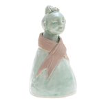 Celadon ceramic sculpture, 'Hill Tribe Woman' - Hand Crafted Celadon Ceramic Hill Tribe Sculpture