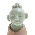 Celadon ceramic sculpture, 'Hill Tribe Woman' - Hand Crafted Celadon Ceramic Hill Tribe Sculpture