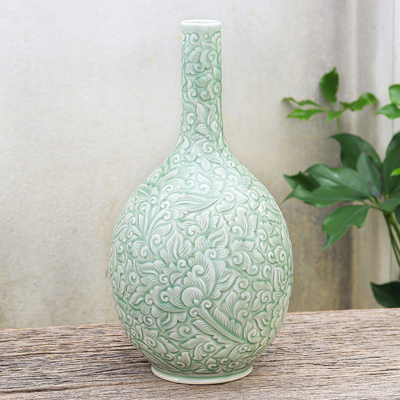 jarron de ceramica celadón - Jarrón de cerámica verde celadón hecho a mano