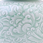 Celadon ceramic jar, 'Flower Fairy' - Hand Crafted Celadon Ceramic Floral-Themed Jar