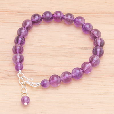 Amethyst beaded bracelet, 'Sweet Night in Purple' - Amethyst and Karen Silver Beaded Bracelet