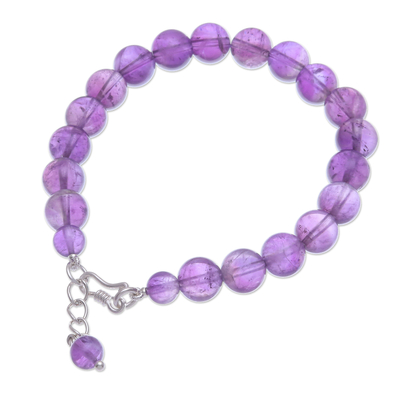Amethyst beaded bracelet, 'Sweet Night in Purple' - Amethyst and Karen Silver Beaded Bracelet