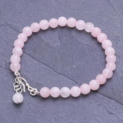 Rose quartz beaded bracelet, 'Sweet Night in Pink' - Rose Quartz and Karen Silver Beaded Bracelet