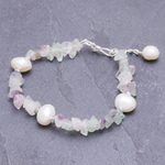 Cultured pearl and fluorite beaded bracelet, 'Mellow Night' - Cultured Freshwater Pearl and Fluorite Beaded Bracelet