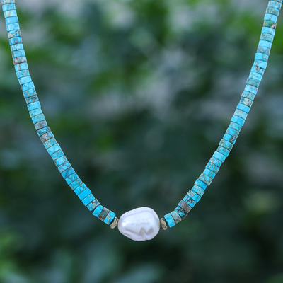 Halskette mit Hämatit- und Zuchtperlenanhänger - Handgefertigte Halskette mit Anhänger aus Hämatit und Zuchtperlen