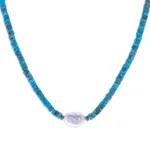 Hematite and cultured pearl pendant necklace, 'Beach Vacation' - Handmade Hematite and Cultured Pearl Pendant Necklace