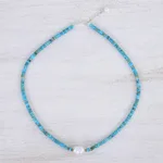 Hematite and cultured pearl pendant necklace, 'Beach Vacation' - Handmade Hematite and Cultured Pearl Pendant Necklace