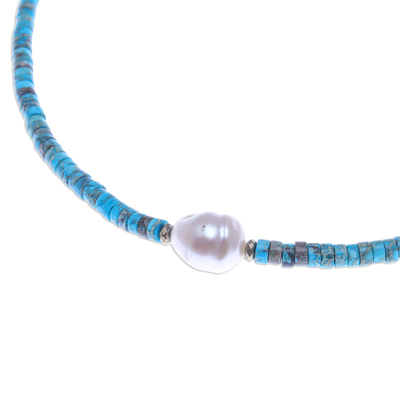 Collar con colgante de hematites y perlas cultivadas - Collar hecho a mano con hematites y perlas cultivadas
