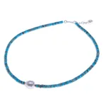 Hematite and cultured pearl pendant necklace, 'Beach Vacation' - Handmade Hematite and Cultured Pearl Pendant Necklace