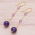 Gold-plated amethyst dangle earrings, 'Twilight Dew' - Hand Crafted Gold-Plated Amethyst Dangle Earrings