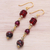 Gold-accented multi-gemstone dangle earrings, 'Elemental in Red' - Gold-Accented Tiger's Eye and Quartz Dangle Earrings