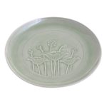 Celadon ceramic dinner plate, 'Flavorful' - Green Celadon Ceramic Lotus Flower Dinner Plate