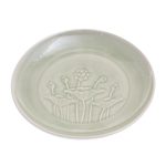 Celadon ceramic salad plate, 'Flavorful' - Hand Crafted Celadon Ceramic Lotus Flower Salad Plate