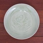 Celadon ceramic salad plate, 'Flavorful' - Hand Crafted Celadon Ceramic Lotus Flower Salad Plate