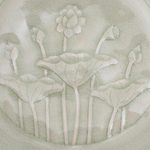 Celadon ceramic salad plate, 'Flavorful' - Hand Crafted Celadon Ceramic Lotus Flower Salad Plate