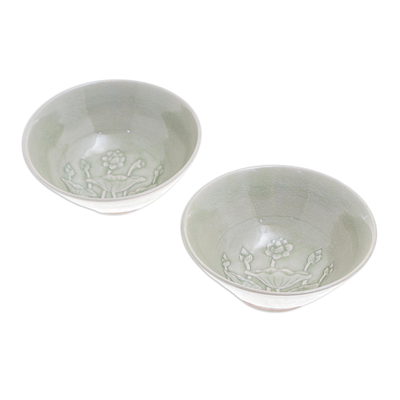 Celadon-Keramikschalen, (paar) - grüne celadon-keramik-lotusblumenschalen (paar)
