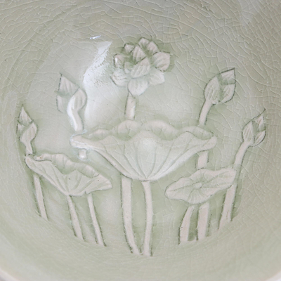Celadon ceramic bowls, 'Flavorful' (pair) - Green Celadon Ceramic Lotus Flower Bowls (Pair)