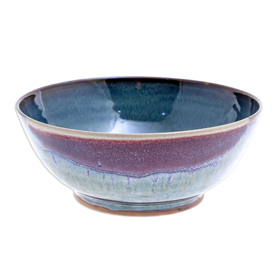 Ceramic soup bowl, 'Happy Harvest' - Hand Crafted Blue Ceramic Soup Bowl