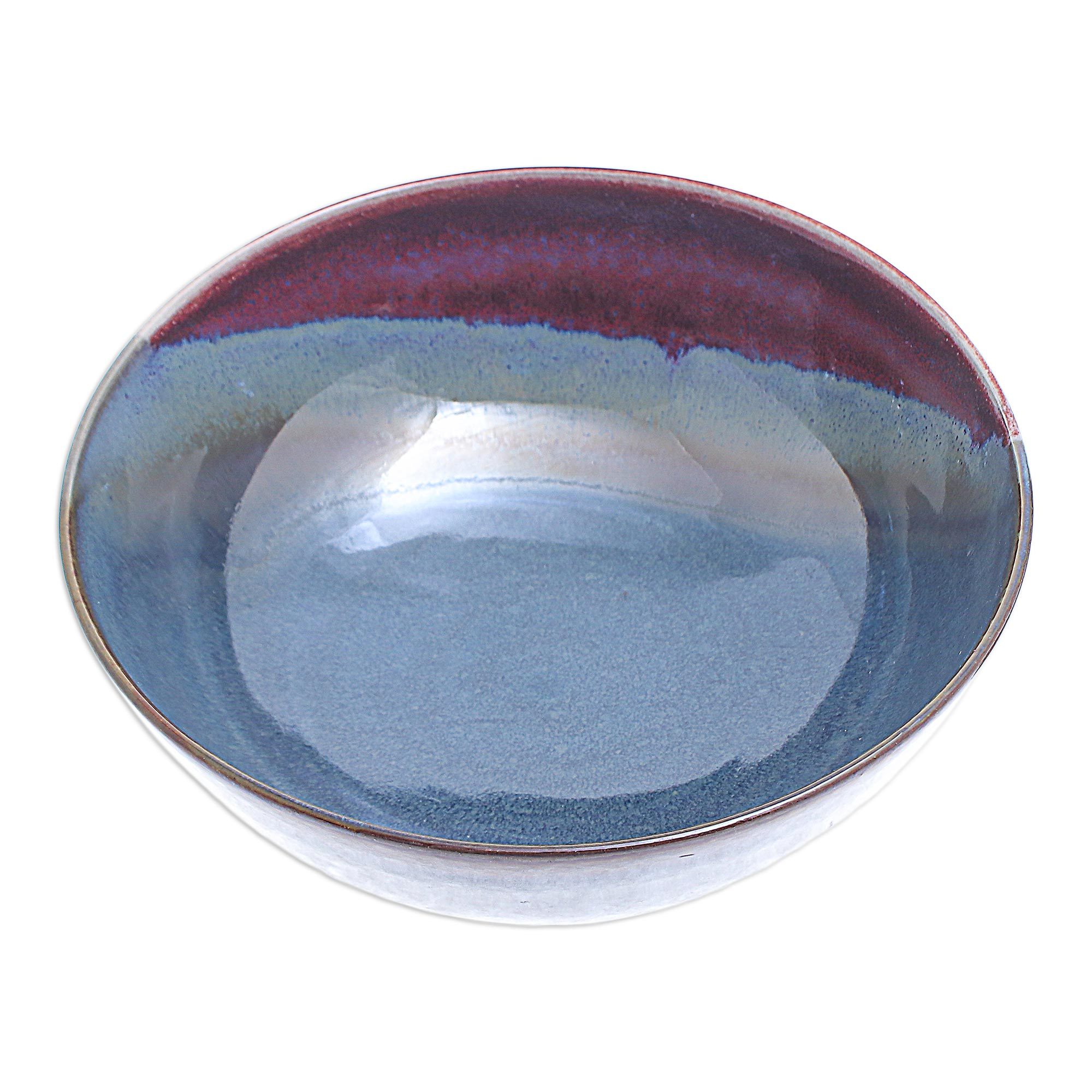 Hand Crafted Blue Ceramic Soup Bowl Happy Harvest NOVICA