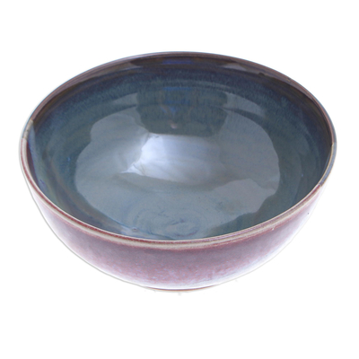 Ceramic cereal bowl, 'Happy Harvest' - Thai Blue and Red Ceramic Cereal Bowl